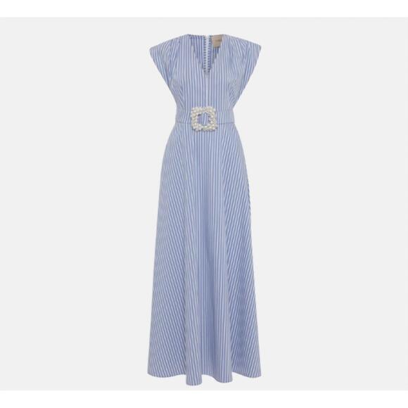 NEW THEO THE LABEL beaded belt v-neck shirtdress in blue - Picture 4 of 4